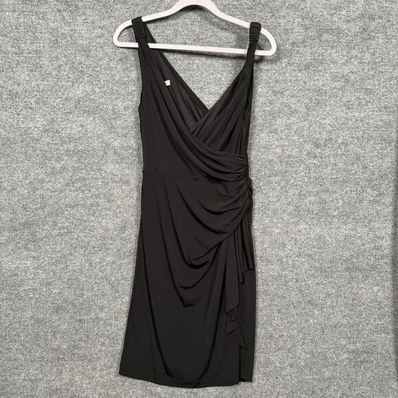 Boston Proper 6 Wrap Ruched Mini Sheath Dress Black V Neck Hourglass Sleeveless - Picture 1 of 10